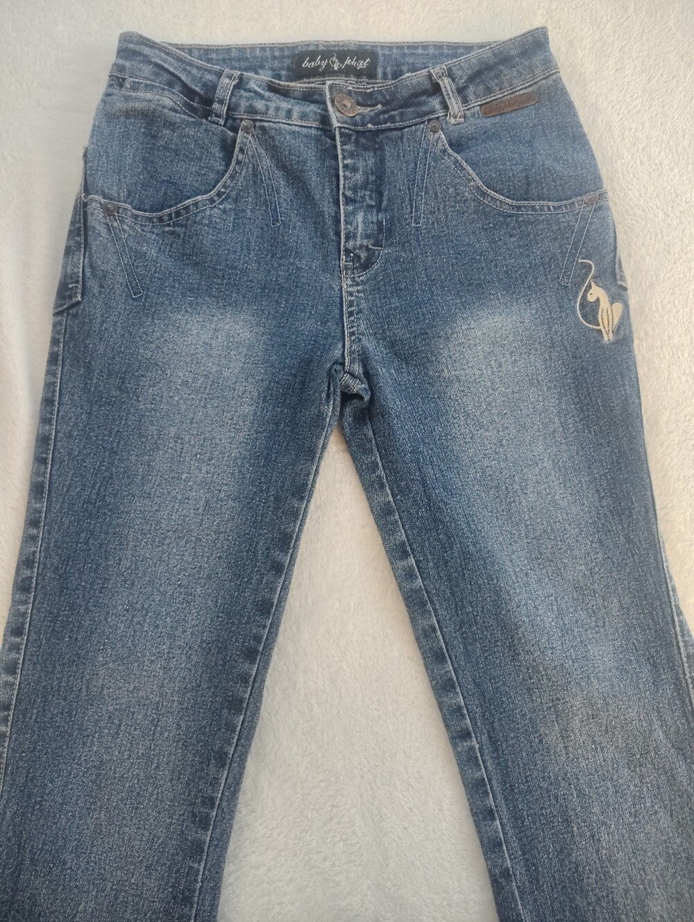 Baby Phat Medium Wash Straight Leg Jeans with Embroidered Cat